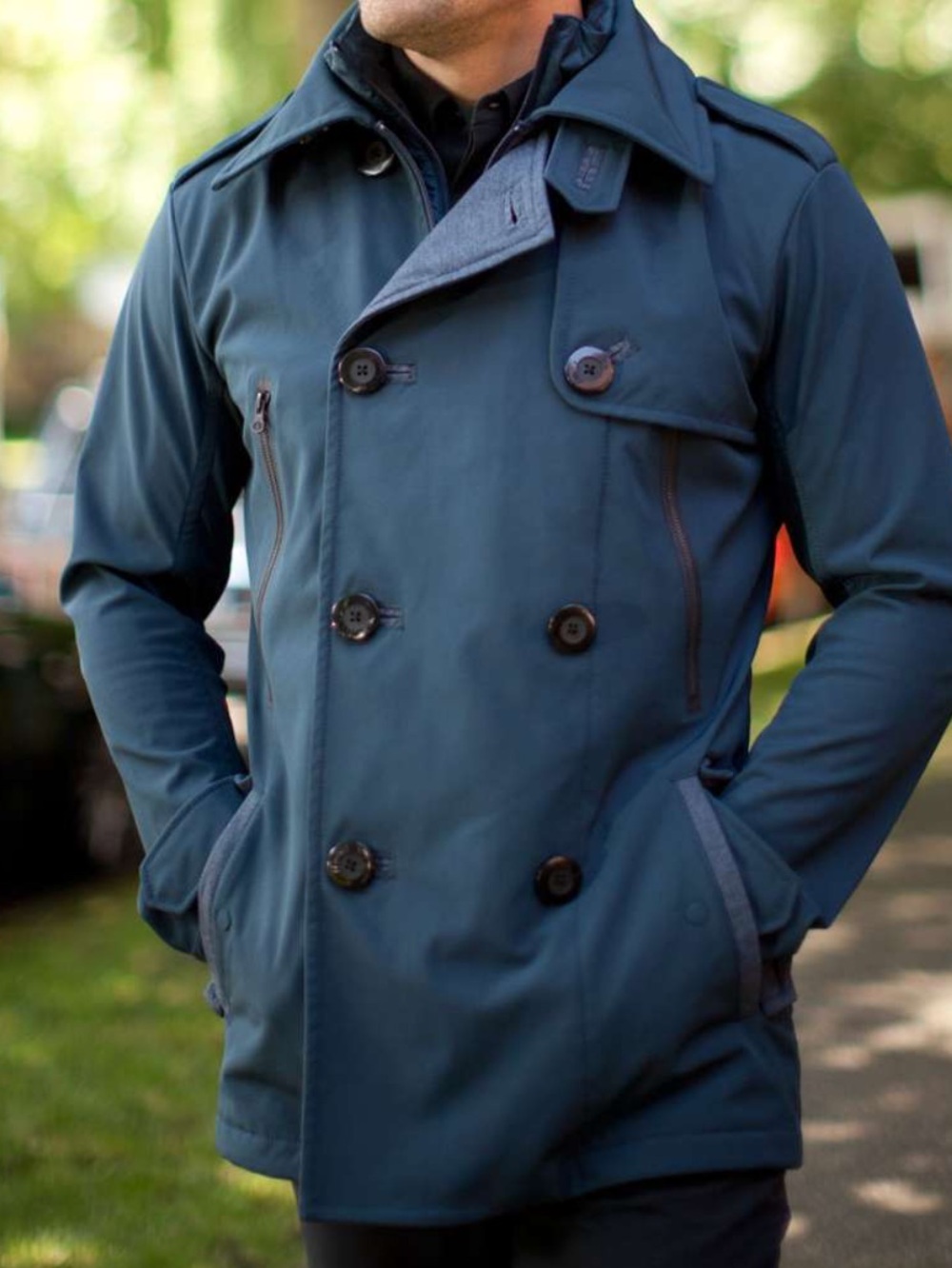 Lululemon cadence soft shell Men's Teal Double-Breasted Peacoat Jacket size xxL